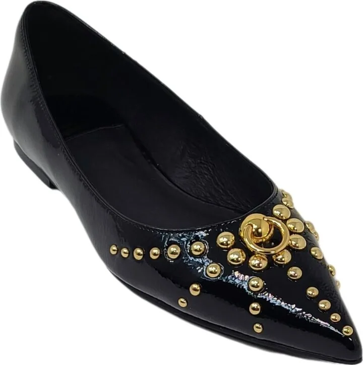 Women's Appealing Flat Shoes In Black Crinkle Patent/gold