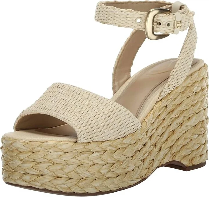 Women's April Ankle Strap Open Toe Fashion Wedge Heeled Sandals In Linen Raffia