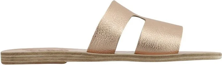 Women's Apteros Slide Leather Flat Sandals In Pink Metal/sand