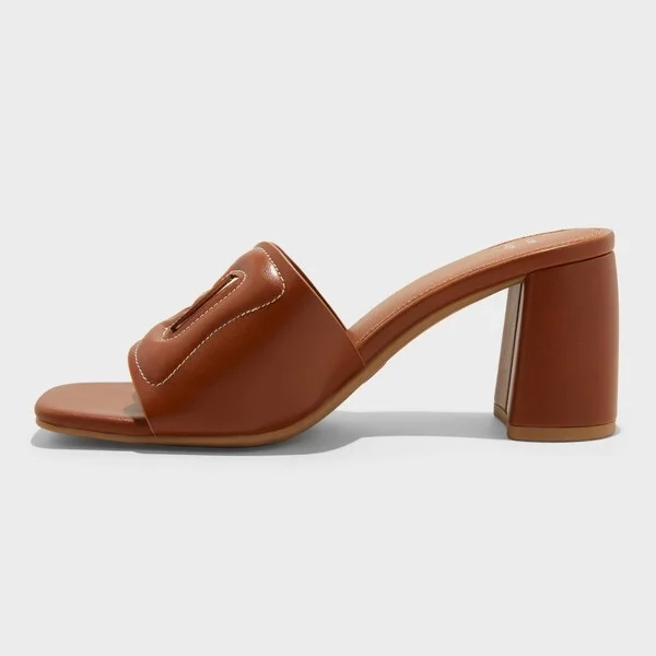 Women's Arden Chop Out Block Heels with Memory Foam Insole - A New Day™ Cognac : Slip-On, Open Toe, Medium Width - Image 2