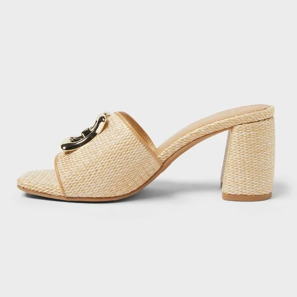 Women's Arden Raffia Ornamented Block Heels with Memory Foam Insole - A New Day™ Tan : Slip-On, Open Toe, Instep Strap - Image 2