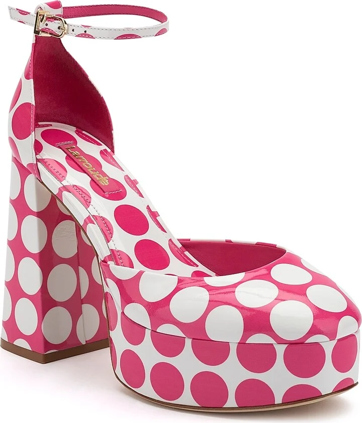 Women's Ari 115MM Polka Dot Patent Leather Ankle-Strap Platform Pumps - White Pink - Size 5 - Image 2