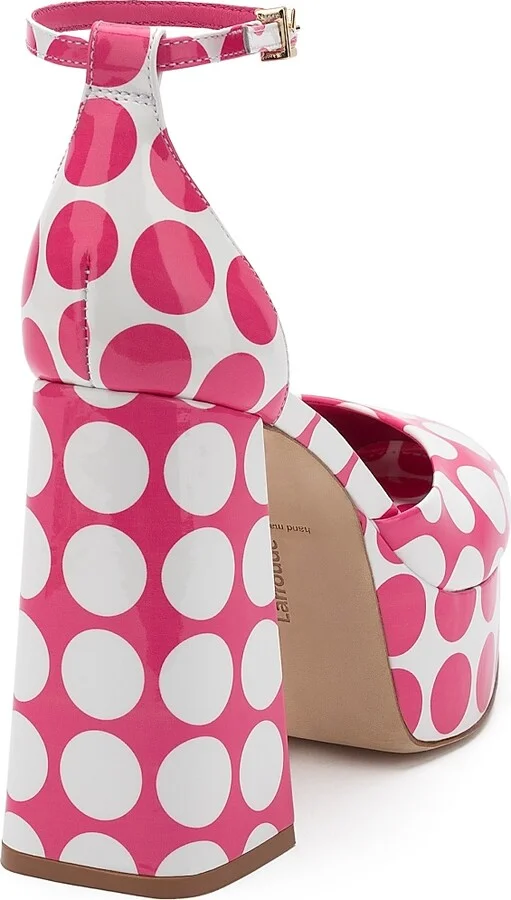 Women's Ari 115MM Polka Dot Patent Leather Ankle-Strap Platform Pumps - White Pink - Size 5 - Image 3