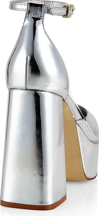 Women's Ari Metallic Leather Ankle-Strap Platform Sandals - Silver - Size 10 - Image 3