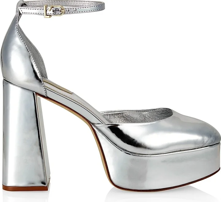 Women's Ari Metallic Leather Ankle-Strap Platform Sandals - Silver - Size 10