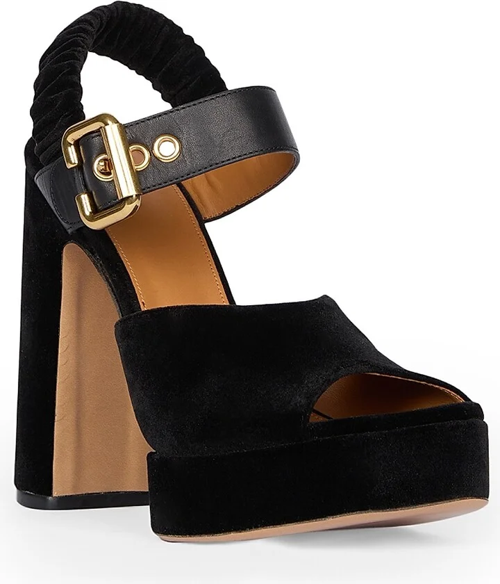 Women's Aria Buckled Velvet & Leather Heels - Black - Size 5.5 - Image 2