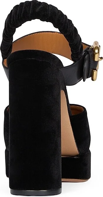 Women's Aria Buckled Velvet & Leather Heels - Black - Size 5.5 - Image 3