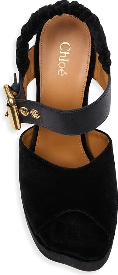 Women's Aria Buckled Velvet & Leather Heels - Black - Size 5.5 - Image 4