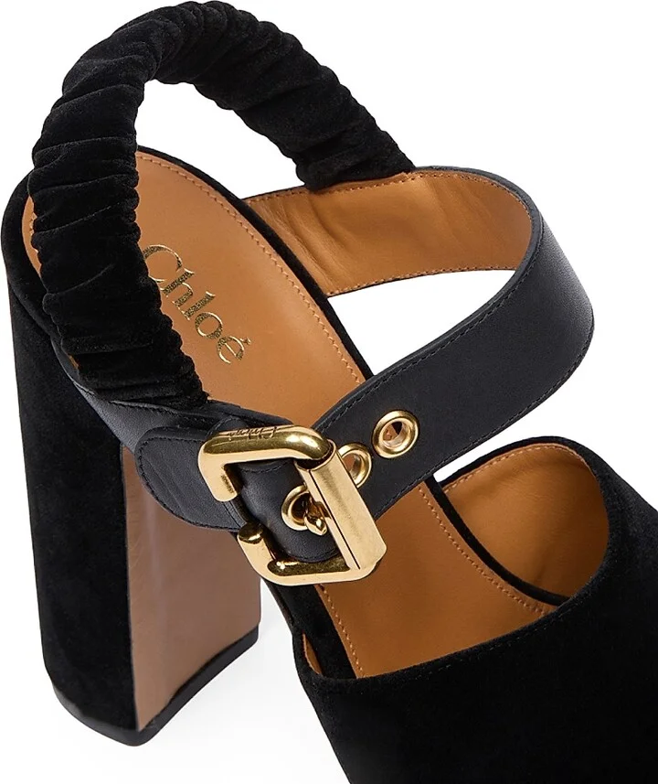 Women's Aria Buckled Velvet & Leather Heels - Black - Size 5.5 - Image 5