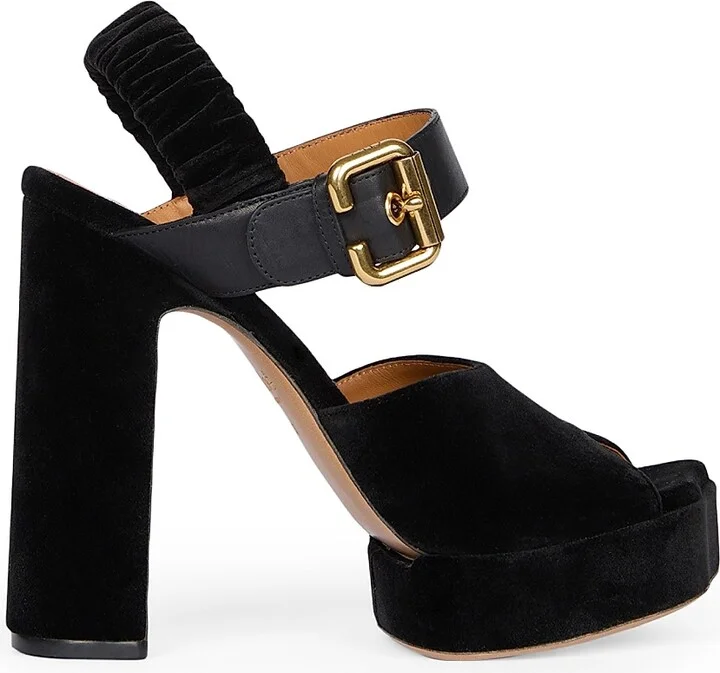 Women's Aria Buckled Velvet & Leather Heels - Black - Size 5.5
