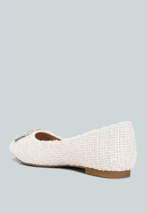 Women's aria embellished jewel buckle tweed ballet flats - Image 4