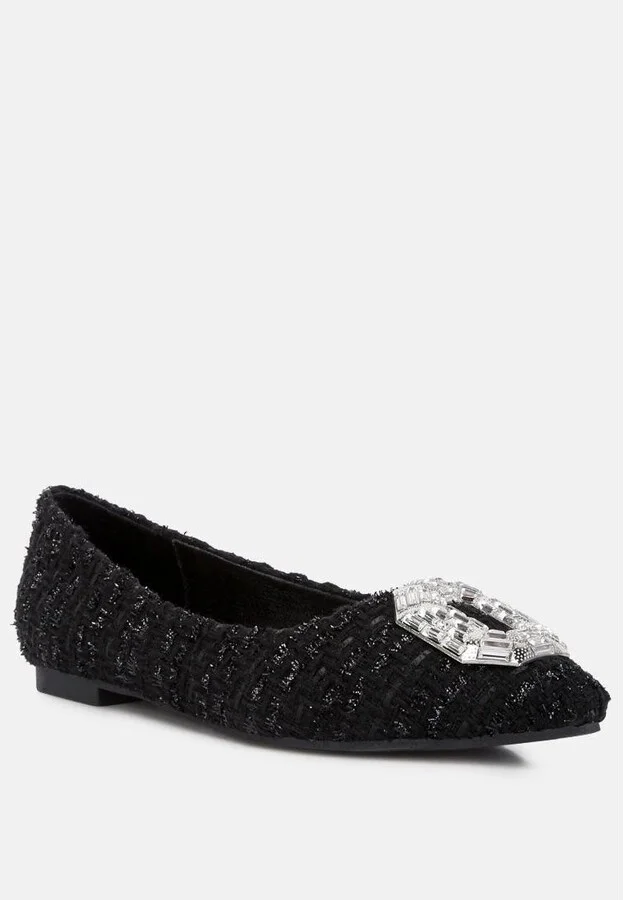 Women's aria embellished jewel buckle tweed ballet flats - Image 5