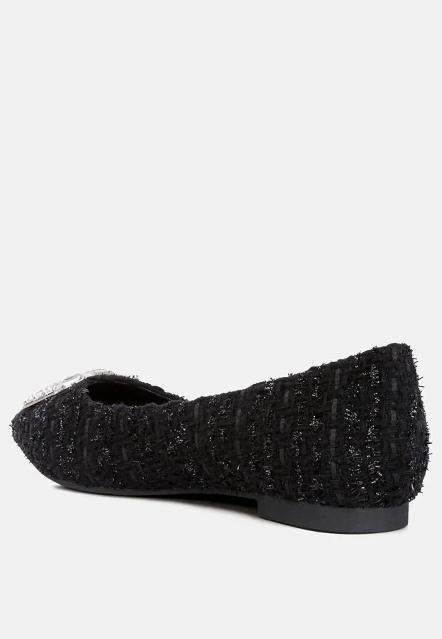 Women's aria embellished jewel buckle tweed ballet flats - Image 6