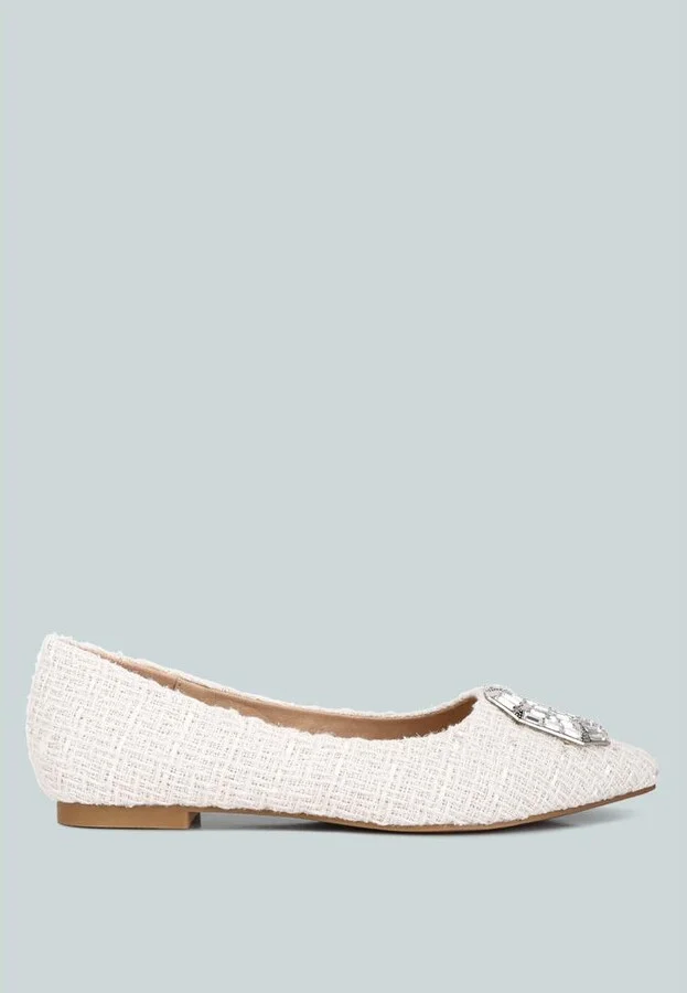 Women's aria embellished jewel buckle tweed ballet flats