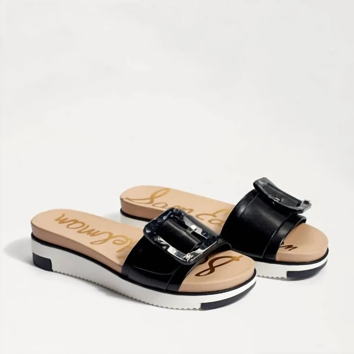 Women's Ariane Flat Sandals In Black Leather