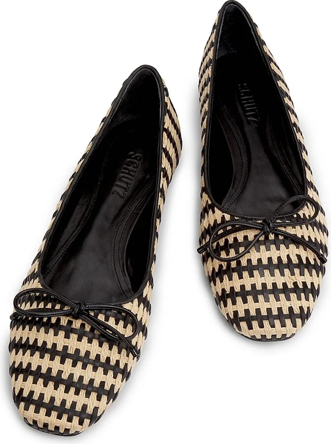 Women's Arissa Leather & Raffia Flats - Black Natural - Size 5 - Image 4