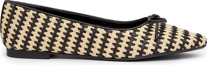 Women's Arissa Leather & Raffia Flats - Black Natural - Size 5