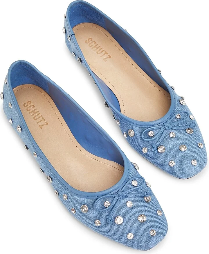 Women's Arissa Shine Embellished Denim Ballet Flats - Azul Summer Jeans - Size 5 - Image 4