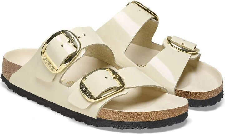 Women's Arizona Big Buckle Leather Sandal In High Shine Ecru