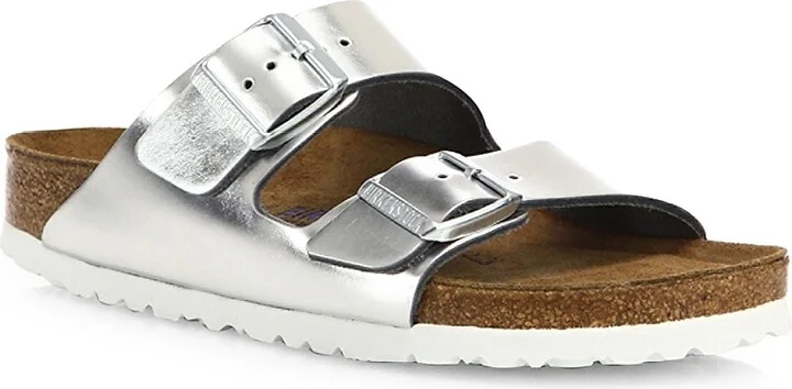 Women's Arizona Metallic Leather Sandals - Metallic Silver - Size 5 - Image 2