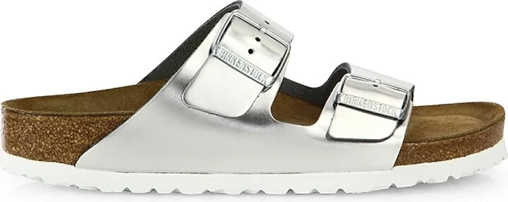 Women's Arizona Metallic Leather Sandals - Metallic Silver - Size 5