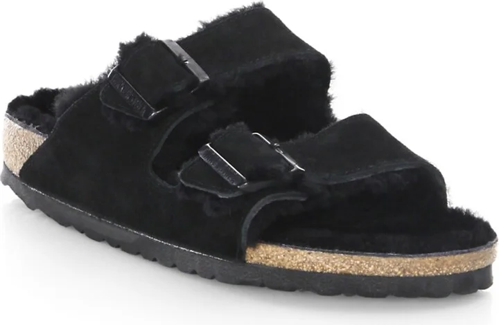 Women's Arizona Shearling-Lined Suede Sandals - Black Black - Size 6 - Image 2