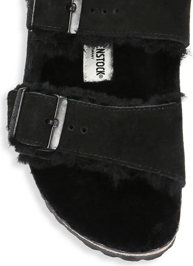 Women's Arizona Shearling-Lined Suede Sandals - Black Black - Size 6 - Image 4
