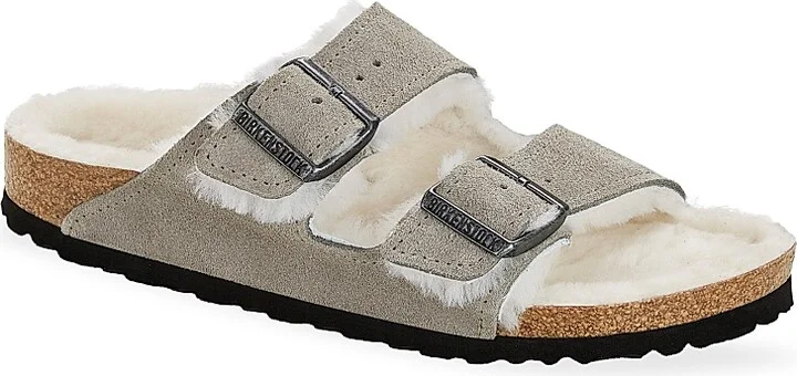 Women's Arizona Shearling-Lined Suede Sandals - Stone Coin - Size 5