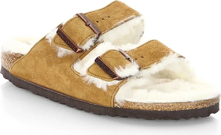 Women's Arizona Shearling & Suede Slides - Mink Natural - Size 5 Sandals - Image 2