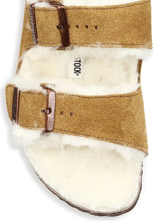 Women's Arizona Shearling & Suede Slides - Mink Natural - Size 5 Sandals - Image 4