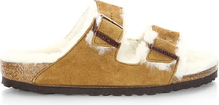 Women's Arizona Shearling & Suede Slides - Mink Natural - Size 5 Sandals - Image 5