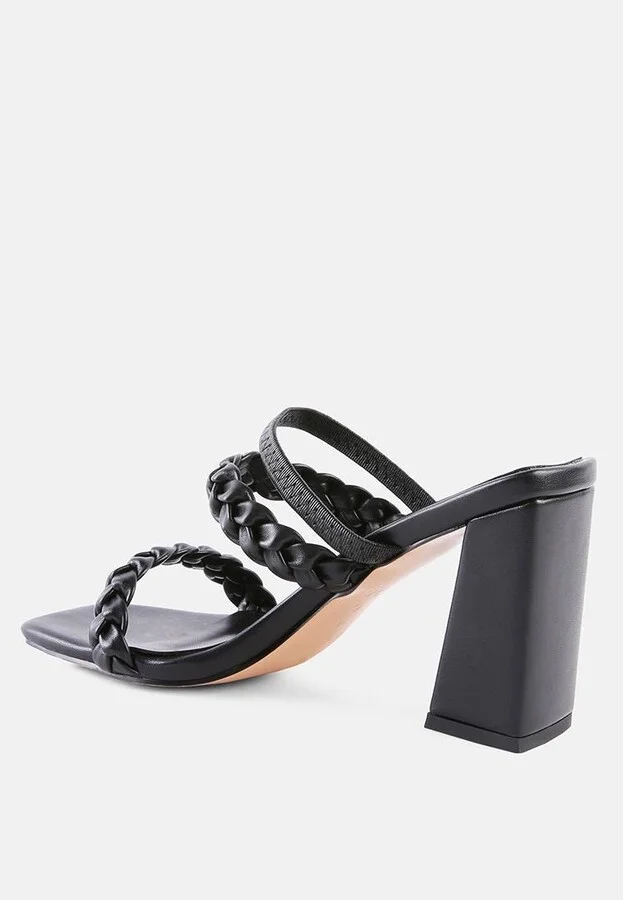 Womens Arnie Dual Braided Strap Block Heel Sandals - Image 2
