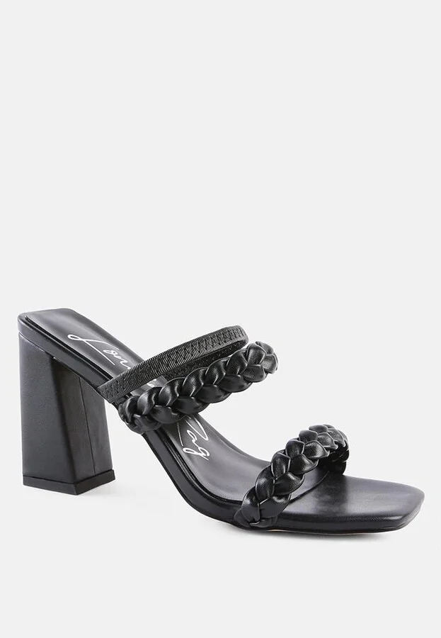 Womens Arnie Dual Braided Strap Block Heel Sandals - Image 3