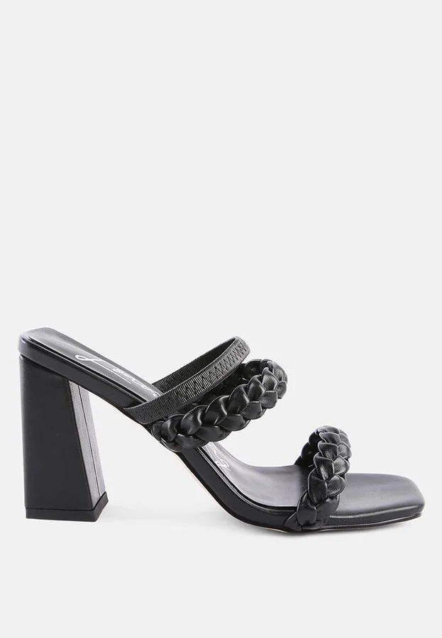 Womens Arnie Dual Braided Strap Block Heel Sandals