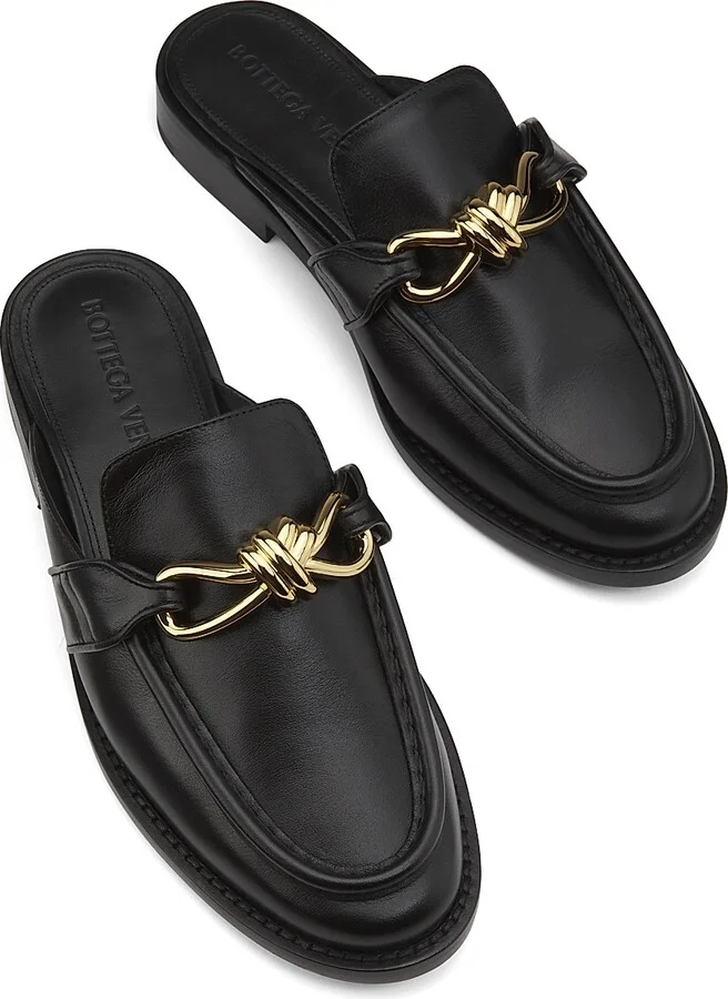 Women's Astaire Knot-Accented Leather Mules - Black - Size 6 - Image 4