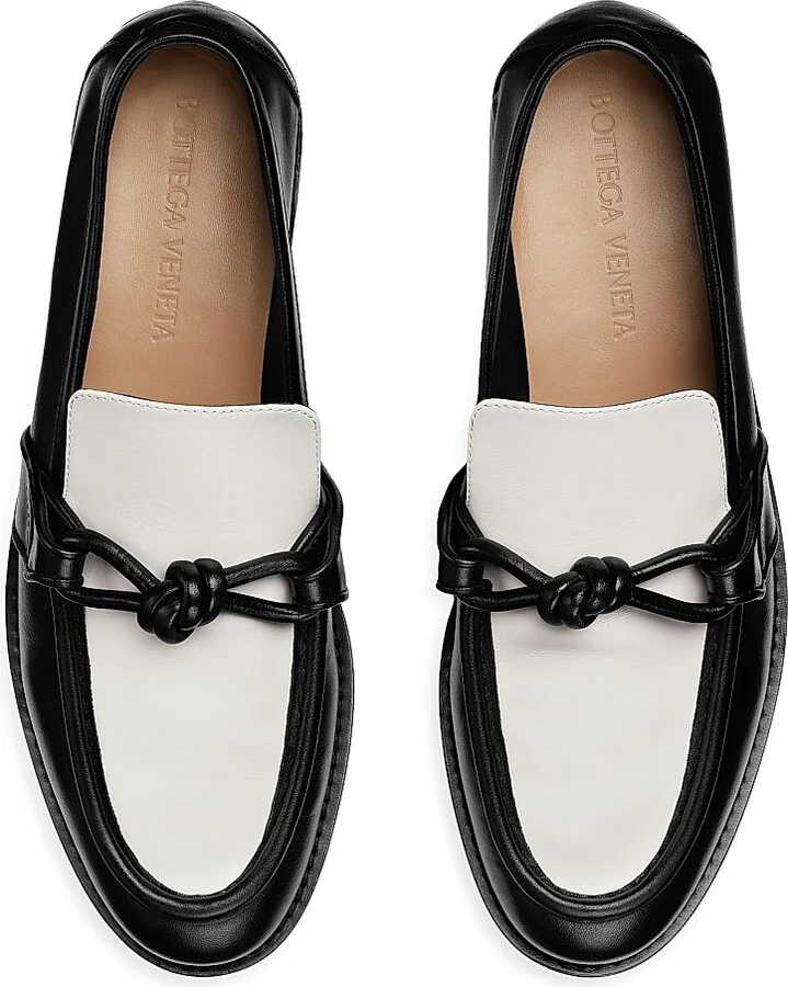 Women's Astaire Knotted Colorblocked Leather Loafers - Black White - Size 6 - Image 4