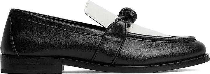 Women's Astaire Knotted Colorblocked Leather Loafers - Black White - Size 6