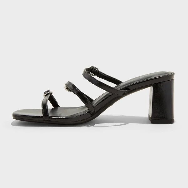 Women's Asterin Triple Buckle Heels with Memory Foam Insole - Wild Fable™ Black : Open Toe, Block Heel - Image 2