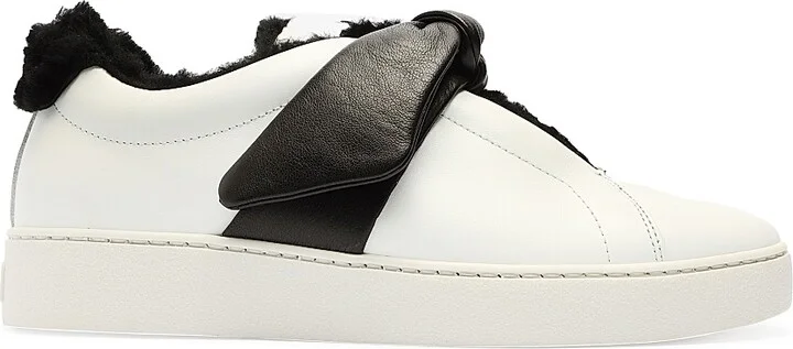 Women's Asymmetric Clarita Leather Slip-On Sneakers - White Beige - Size 5