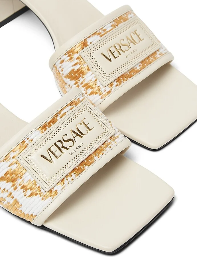 Women's Athena 50MM Raffia Mules - White Gold Versace Gold - Size 5 - Image 3
