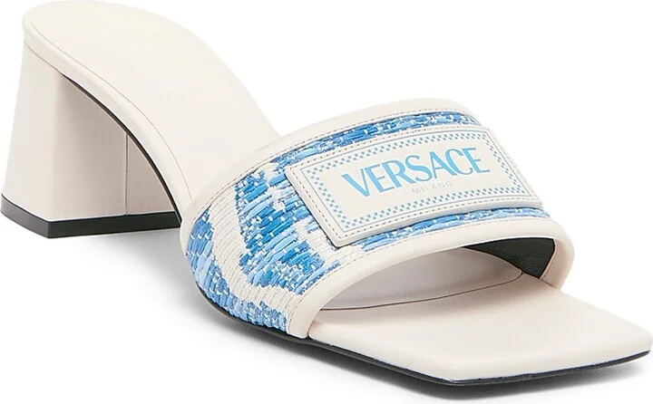 Women's Athena 50MM Raffia Mules - White Gold Versace Gold - Size 5 - Image 5
