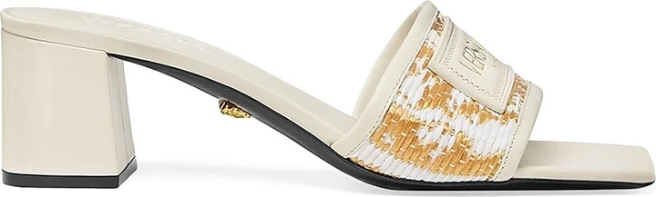 Women's Athena 50MM Raffia Mules - White Gold Versace Gold - Size 5