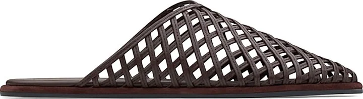 Women's Atik Woven Leather Flat Mules - Dark Chocolate - Size 5