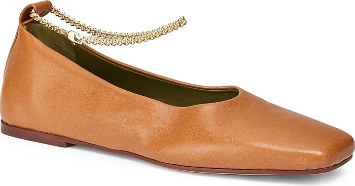 Women's Augusta Ankle-Chain Leather Ballet Flats - Tan - Size 6.5 - Image 2