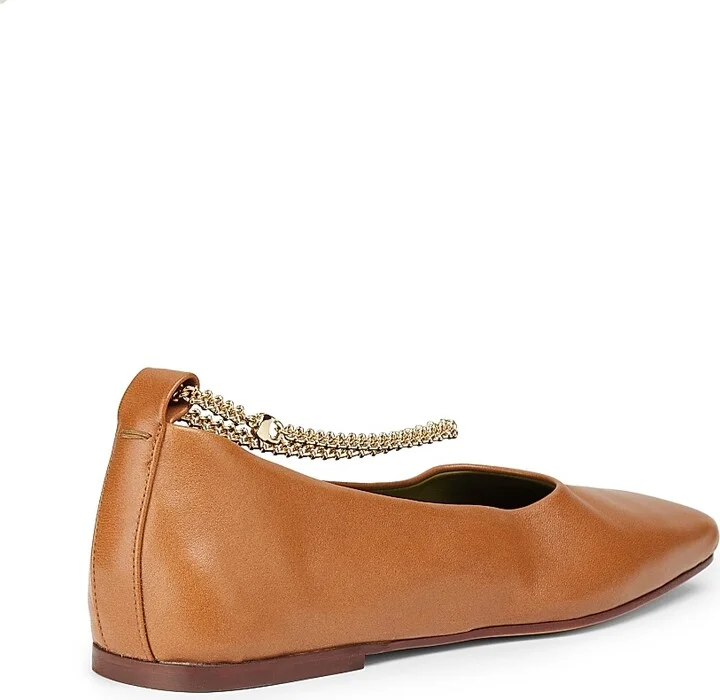 Women's Augusta Ankle-Chain Leather Ballet Flats - Tan - Size 6.5 - Image 3