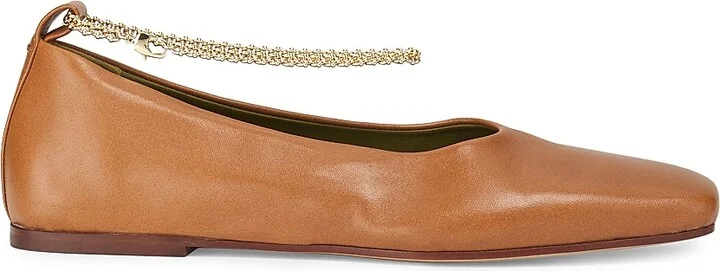 Women's Augusta Ankle-Chain Leather Ballet Flats - Tan - Size 6.5