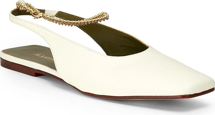 Women's Augusta Chain-Link Leather Slingback Flats - Natural - Size 6 - Image 2