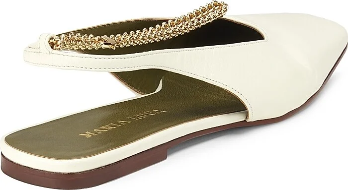 Women's Augusta Chain-Link Leather Slingback Flats - Natural - Size 6 - Image 3