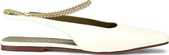 Women's Augusta Chain-Link Leather Slingback Flats - Natural - Size 6