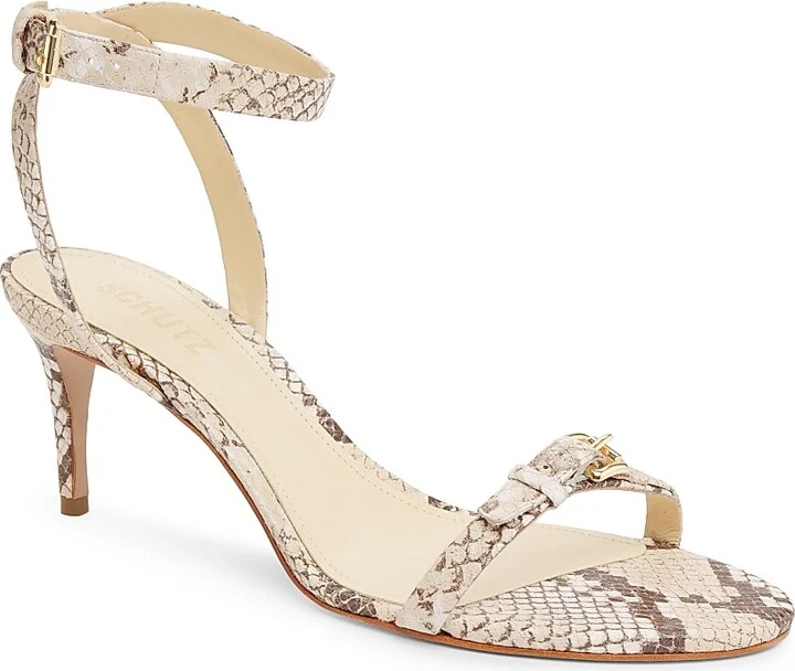 Women's Aurora 75MM Snake-Embossed Leather Sandals - Beige - Size 6.5 - Image 2